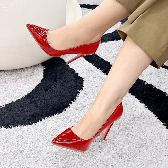 LURNYET RED PATENT Women Pointed-Toe Pumps with Stiletto 4 inch Heels - Picture 1 of 4